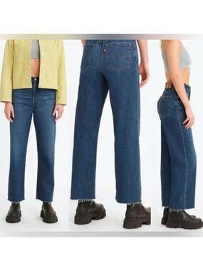 Levi’s Premium RIBCAGE STRAIGHT ANKLE Women’s Jeans Raw Hem Button Fly Sz 32x27